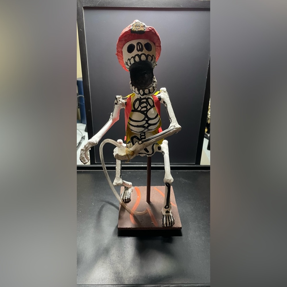 Fireman Skeleton Day Of The Dead Paper Mache dia de los muertos Mexico RARE Vntg